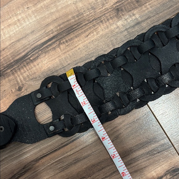 Leather Braided Extra Wide Black Belt Dressy Dress Coat Cinch Buckle Unique - Picture 6 of 13